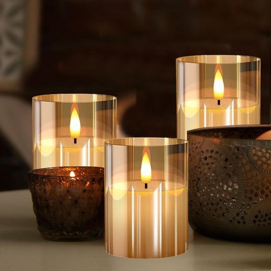 Glass LED Flameless Candles, Remote & Timer