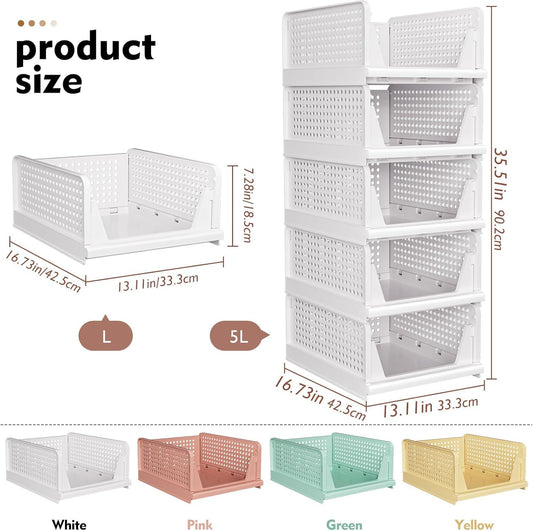SNSLXH 5 Pack Stackable Closet Storage Basket
