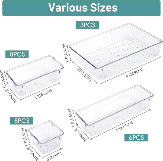 WOWBOX 25 PCS Clear Plastic Drawer Organizer Set