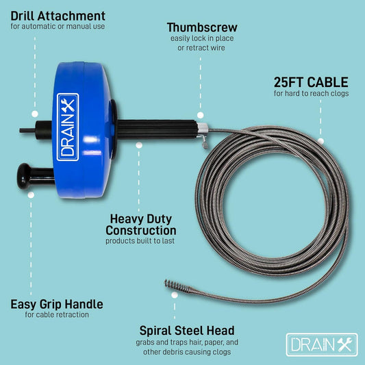 DrainX Steel Power Pro Drum Auger Plumbing Snake