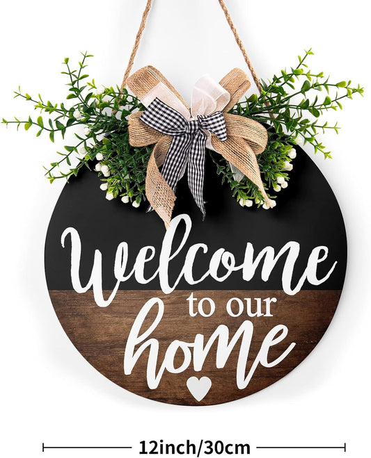 Round Wooden Farmhouse Welcome Door Sign