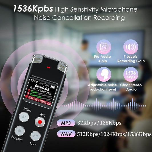 64GB Digital Voice Recorder with Playback