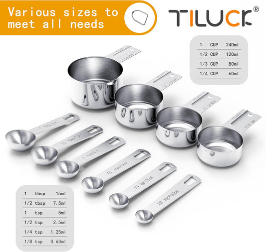 TILUCK Stainless Steel Measuring Cups & Spoons Set