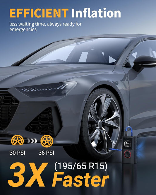 Portable Tire Inflator Air Pump with Gauge & LED Light