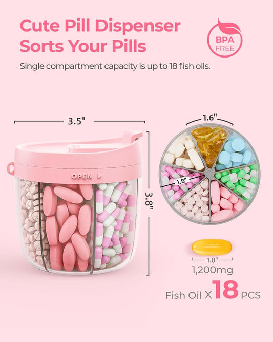 Cute Pill Dispenser with 7 Large Compartments