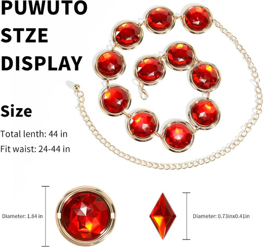 Red Gem Waist Belt - PUWUTO Anime Cosplay Stone Chain