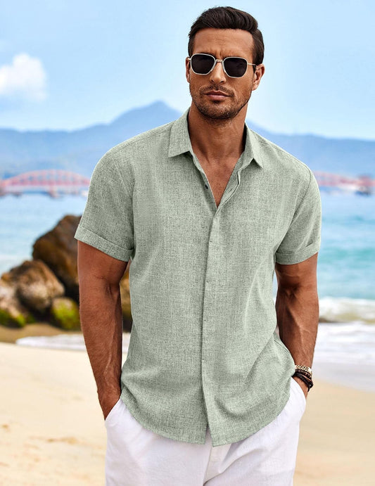 COOFANDY Men's Linen Short Sleeve Shirt
