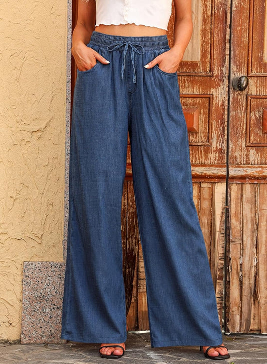 Sidefeel Women's Drawstring Wide Leg Jeans