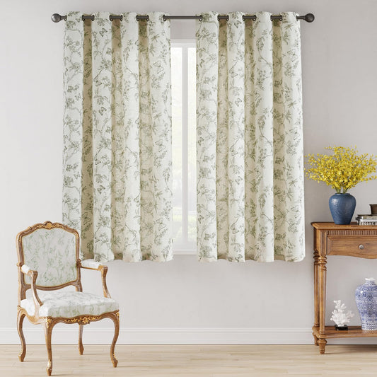 Lazzzy Linen Farmhouse Curtains Green Floral