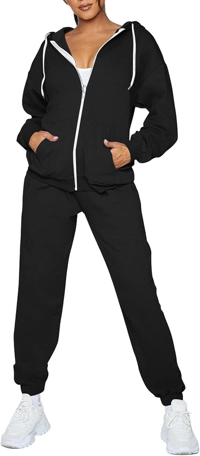 TOLENY Women's 2 Piece Workout Sets Tracksuit Hooded Sweatshirt and Long Jogger Pants Sweatsuit Outfits