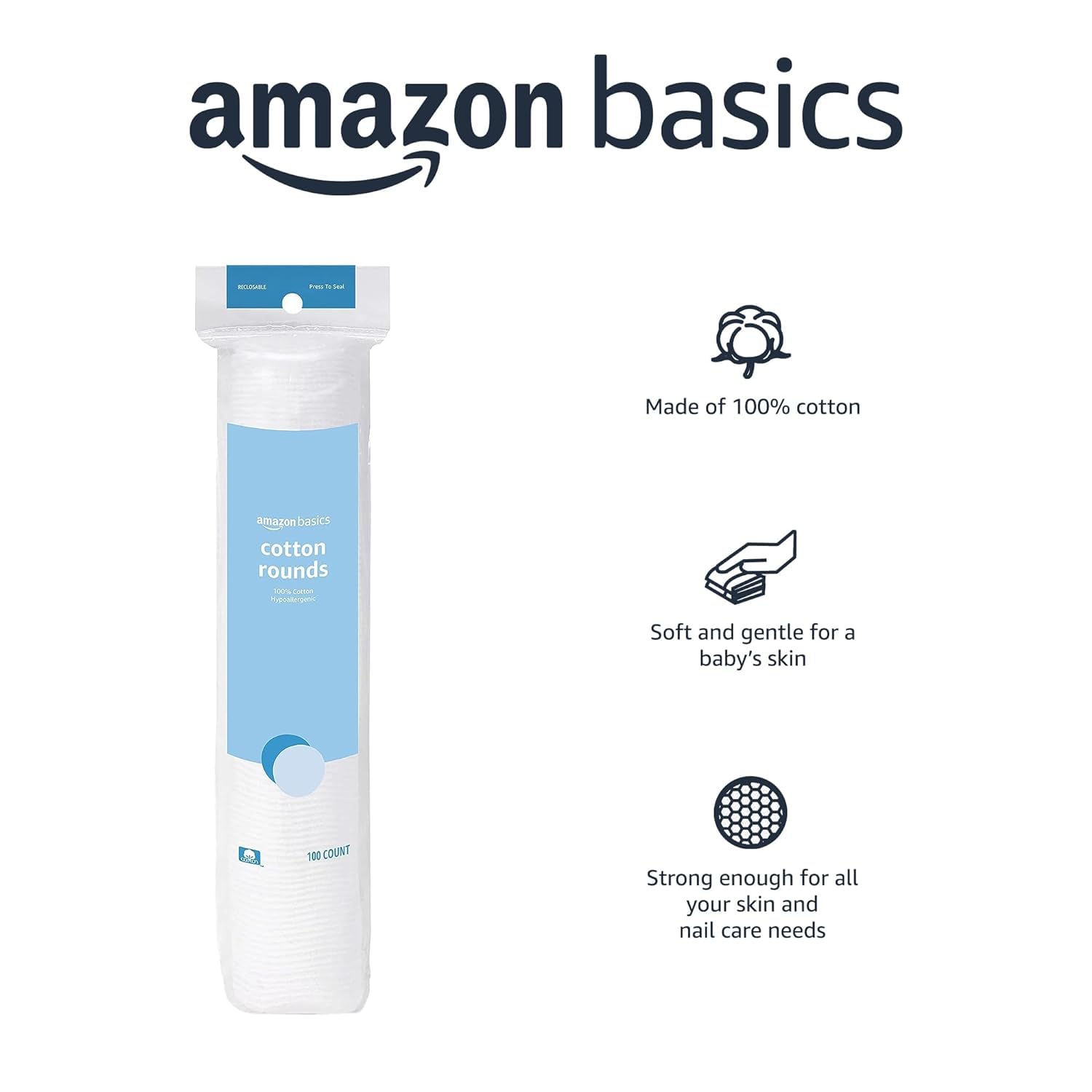 Amazon Basics Hypoallergenic Cotton Rounds