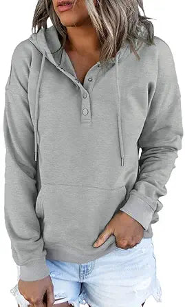 Dokotoo Womens 2025 Hoodies Button Collar Drawstring
