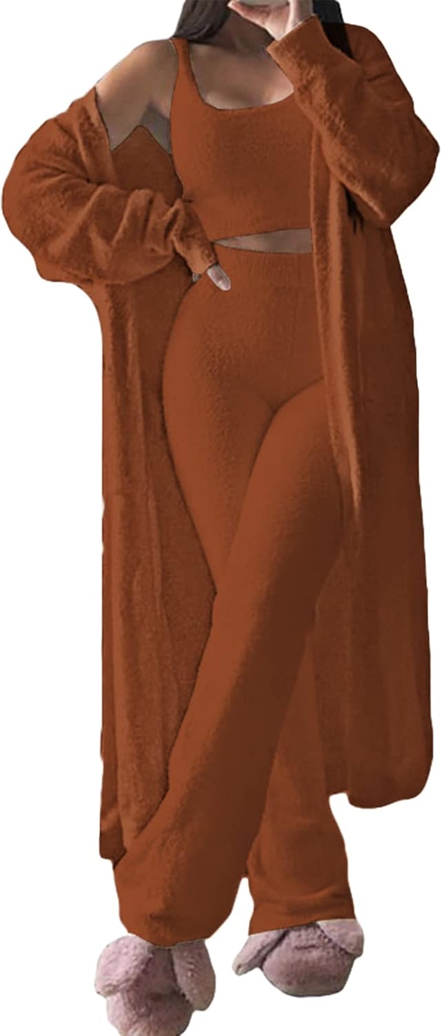 TOLENY Women’s Fuzzy 3 Piece Lounge Set