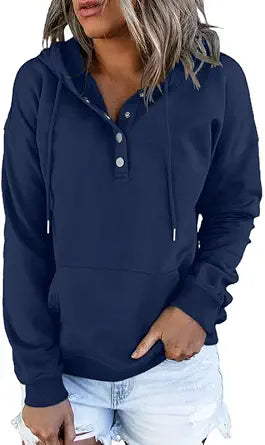 Dokotoo Womens 2025 Hoodies Button Collar Drawstring