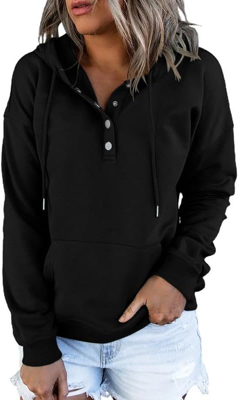 Dokotoo Womens 2025 Hoodies Button Collar Drawstring