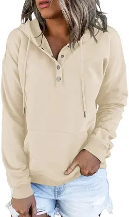 Dokotoo Womens 2025 Hoodies Button Collar Drawstring