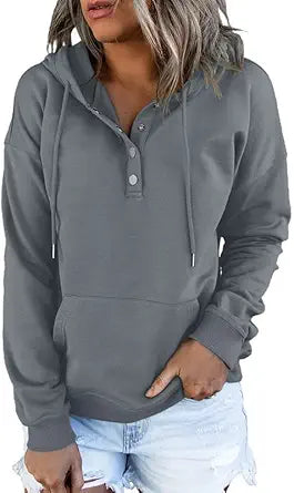 Dokotoo Womens 2025 Hoodies Button Collar Drawstring