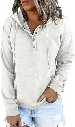 Dokotoo Womens 2025 Hoodies Button Collar Drawstring