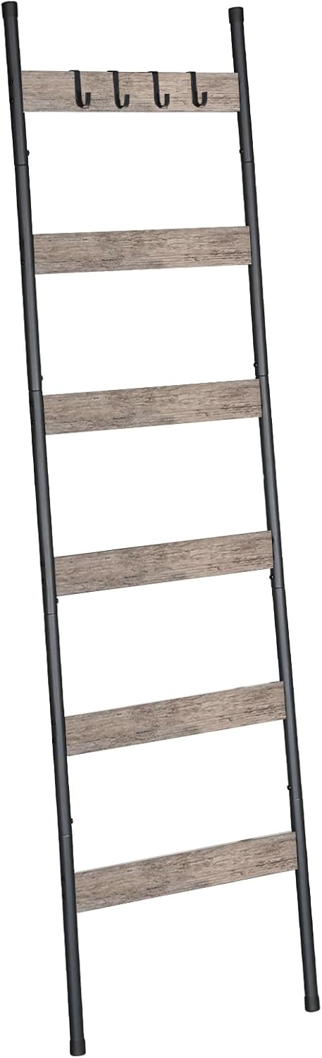 HOOBRO Blanket Ladder, 5-Tier Towel Rack with Hooks
