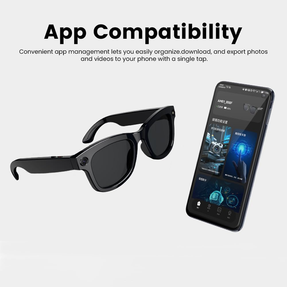 Smart Camera Glasses with 5MP Ultra-Wide Camera