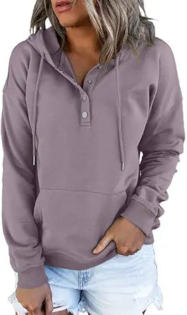 Dokotoo Womens 2025 Hoodies Button Collar Drawstring