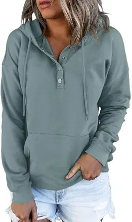 Dokotoo Womens 2025 Hoodies Button Collar Drawstring