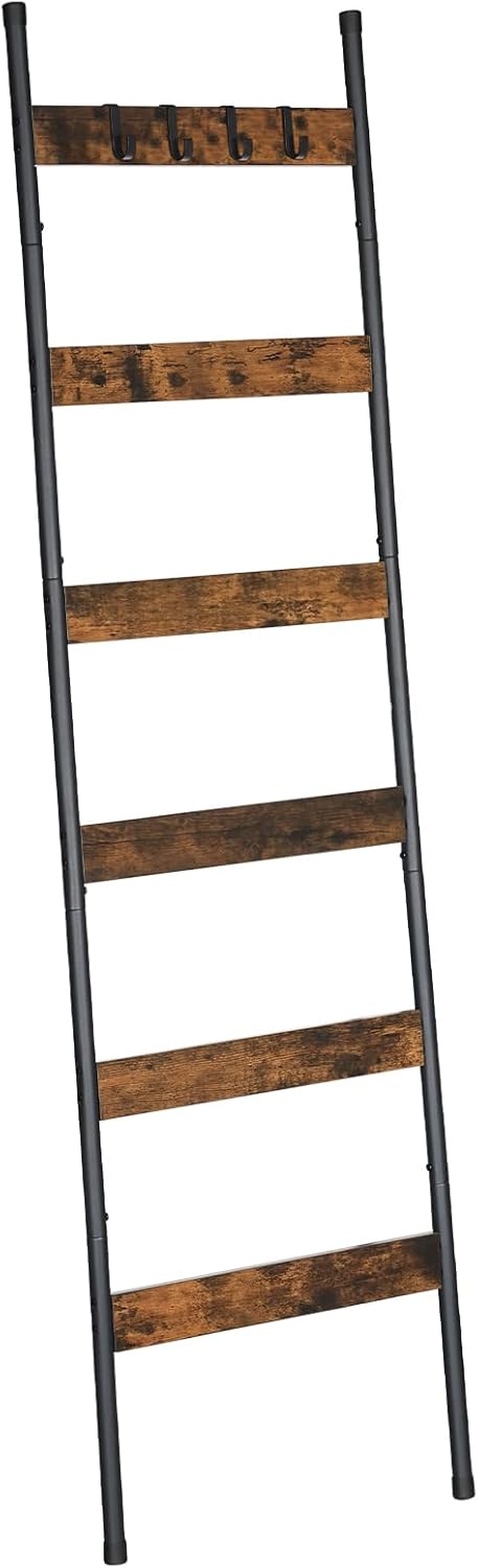 HOOBRO Blanket Ladder, 5-Tier Towel Rack with Hooks