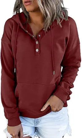 Dokotoo Womens 2025 Hoodies Button Collar Drawstring