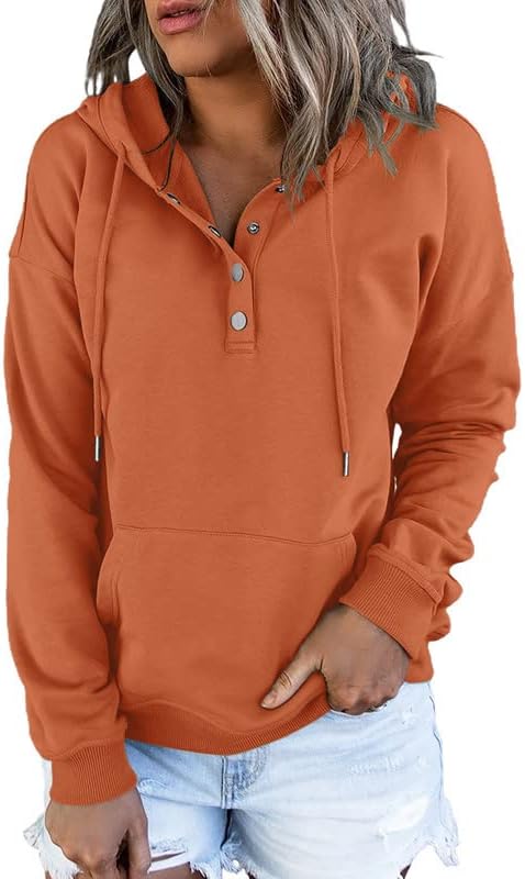 Dokotoo Womens 2025 Hoodies Button Collar Drawstring
