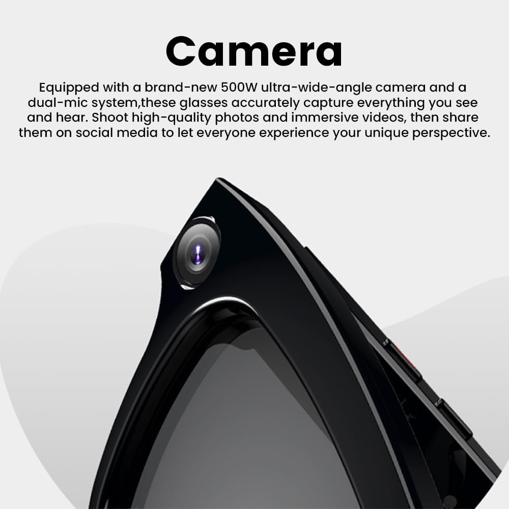 Smart Camera Glasses with 5MP Ultra-Wide Camera