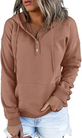 Dokotoo Womens 2025 Hoodies Button Collar Drawstring