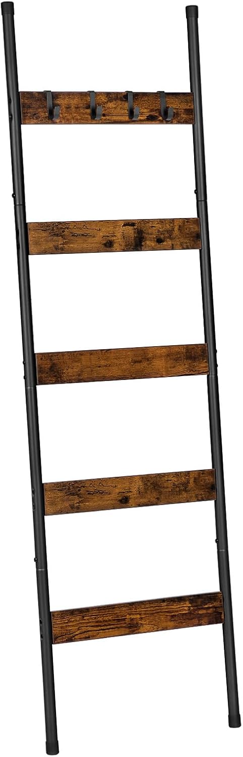 HOOBRO Blanket Ladder, 5-Tier Towel Rack with Hooks