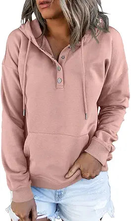 Dokotoo Womens 2025 Hoodies Button Collar Drawstring