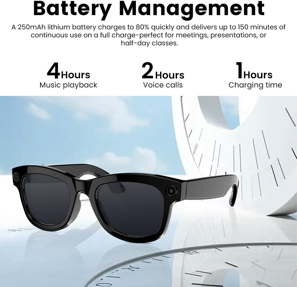 Smart Camera Glasses with 5MP Ultra-Wide Camera