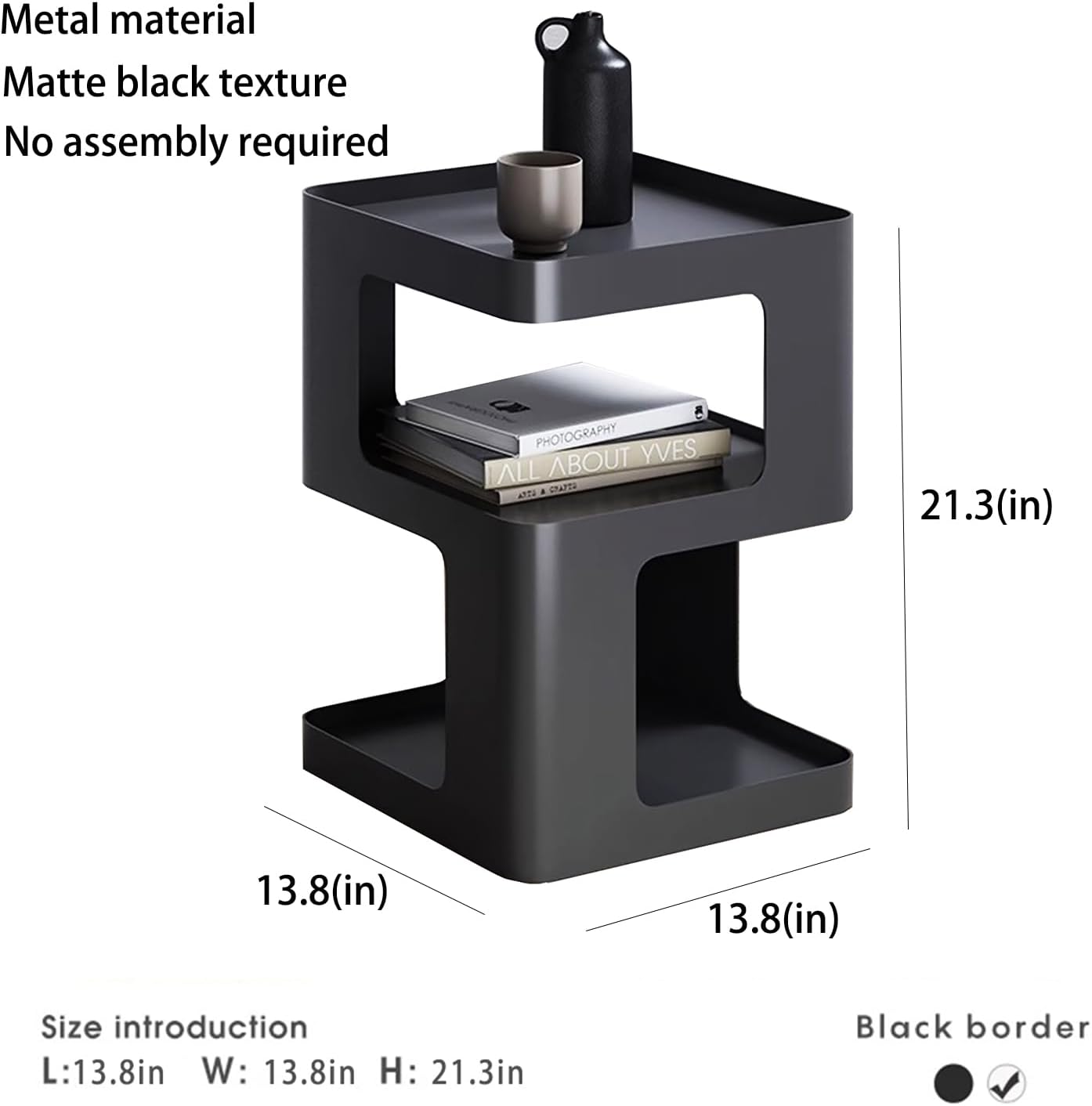 Side Modern end Table Black Metal nightstand