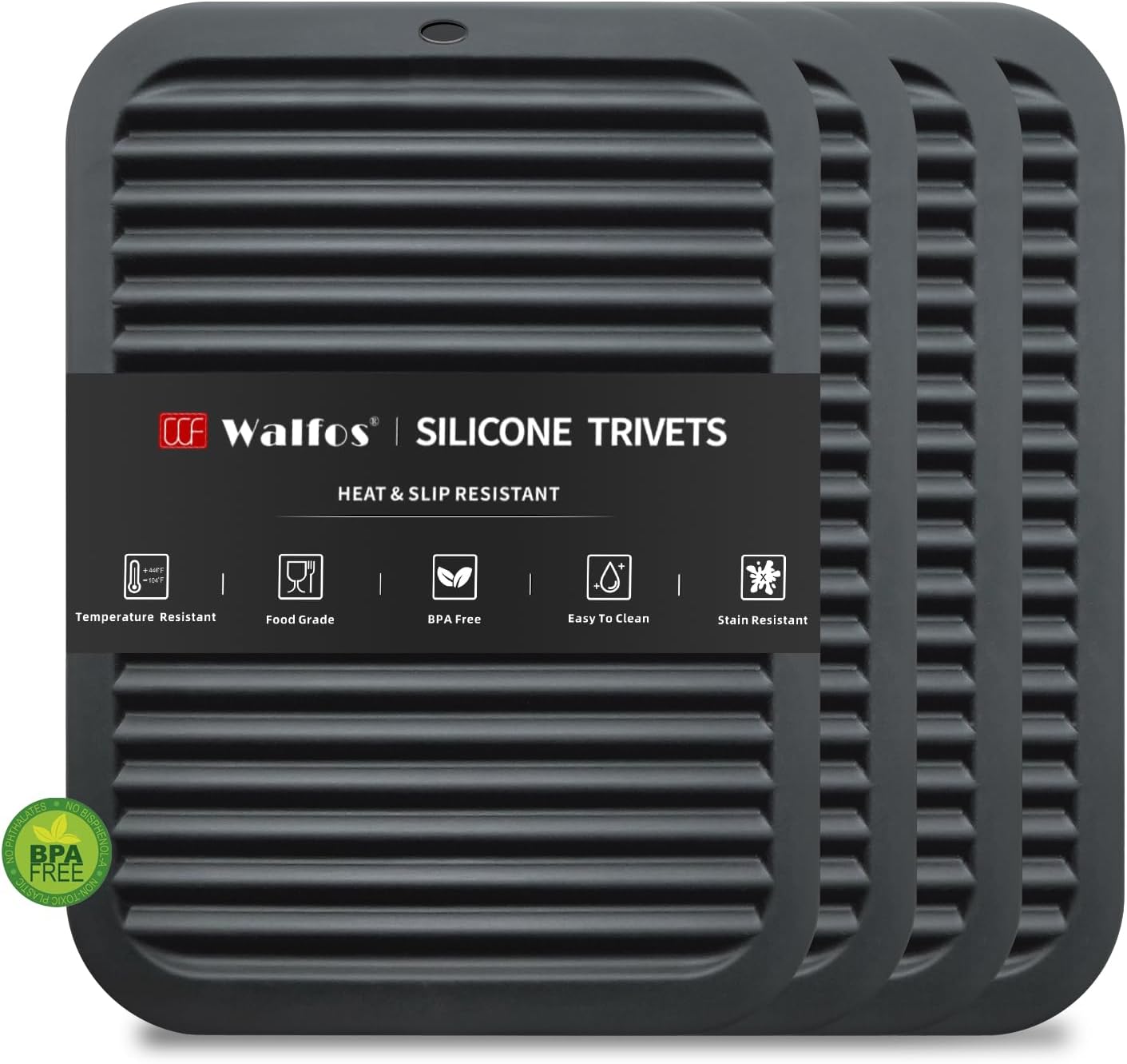 Walfos Silicone Trivet Mats - 4 Heat Resistant Pot Holders