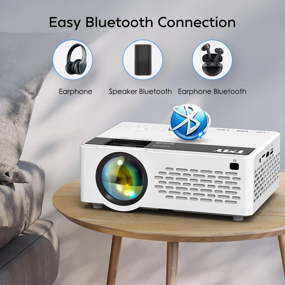 TMY Mini Bluetooth Projector – 1080P HD, Portable with Screen for Indoor/Outdoor