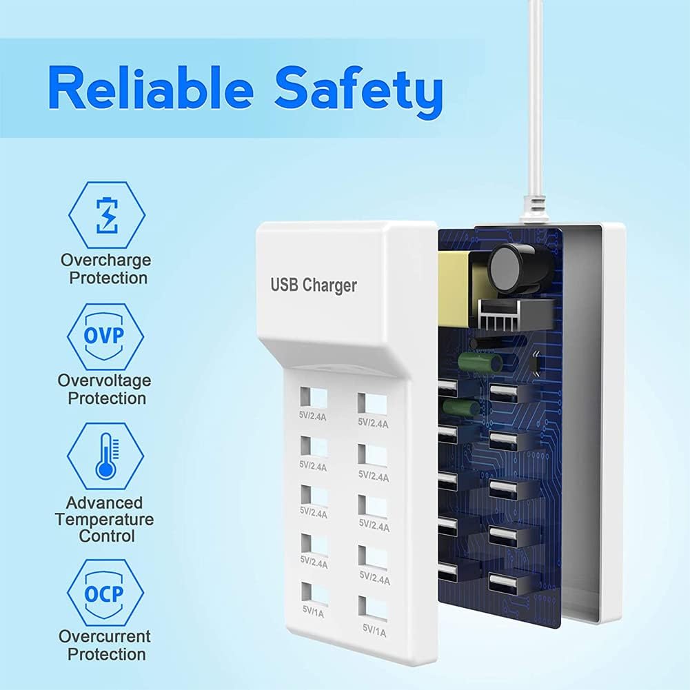 10-Port USB Wall Charger Station with Rapid Charging