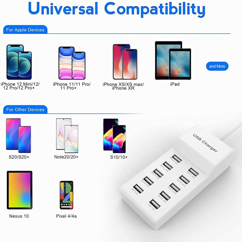 10-Port USB Wall Charger Station with Rapid Charging