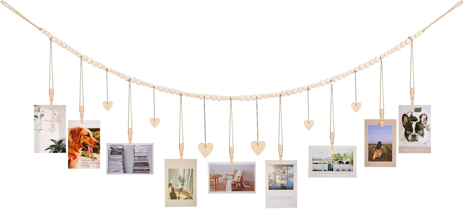 Hanging Photo Display with Clips 9 Wood Clips