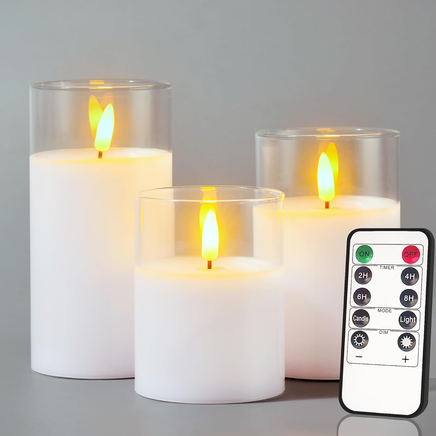 Glass LED Flameless Candles, Remote & Timer
