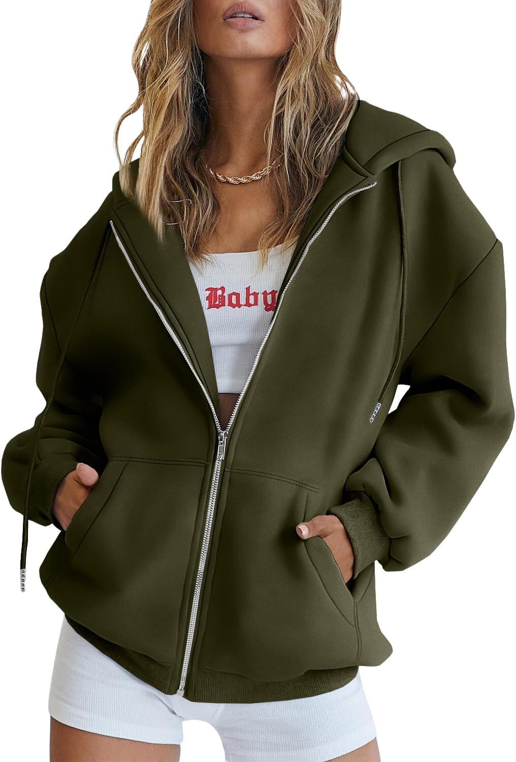 Trendy Queen Women's Oversized Zip-Up Hoodie