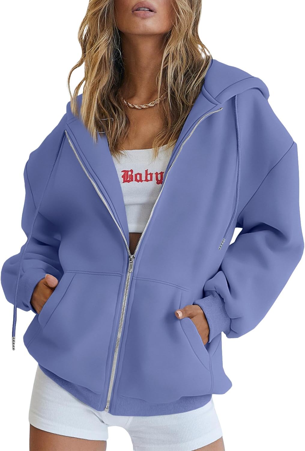 Trendy Queen Women's Oversized Zip-Up Hoodie
