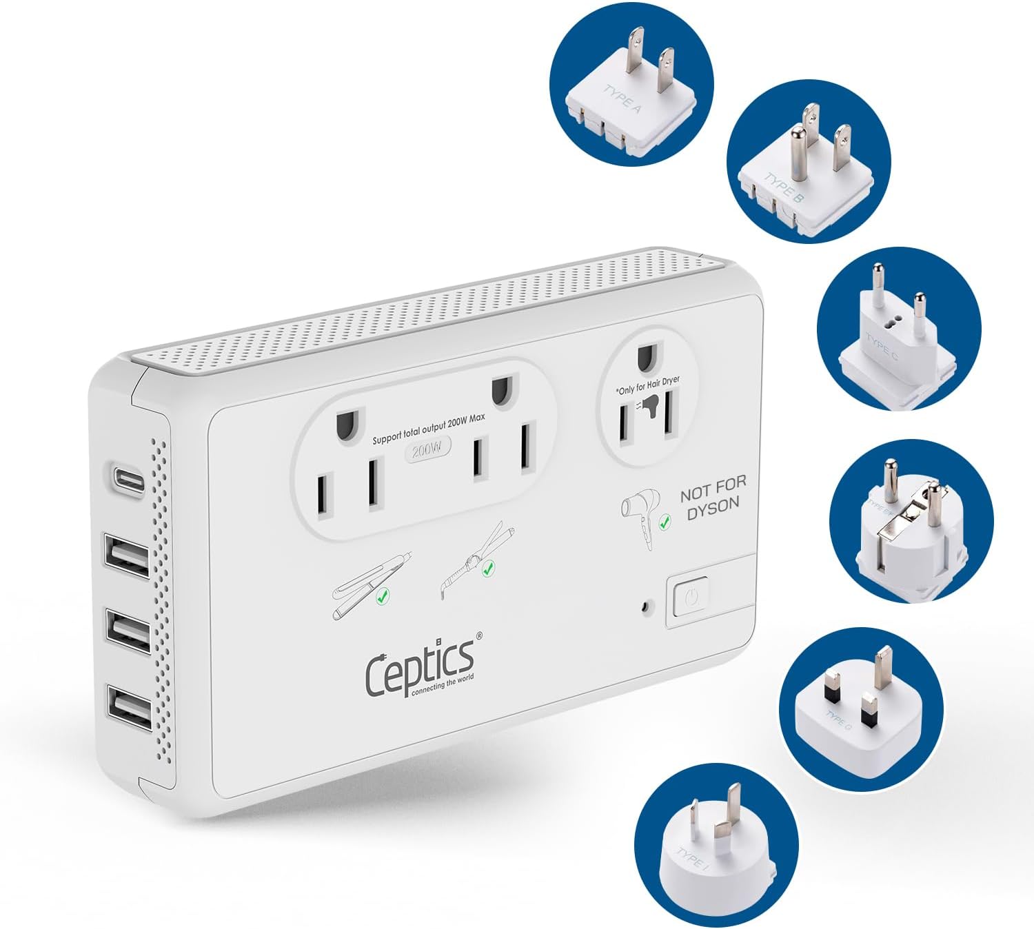 Ceptics Travel Voltage Converter for Hair Dryer