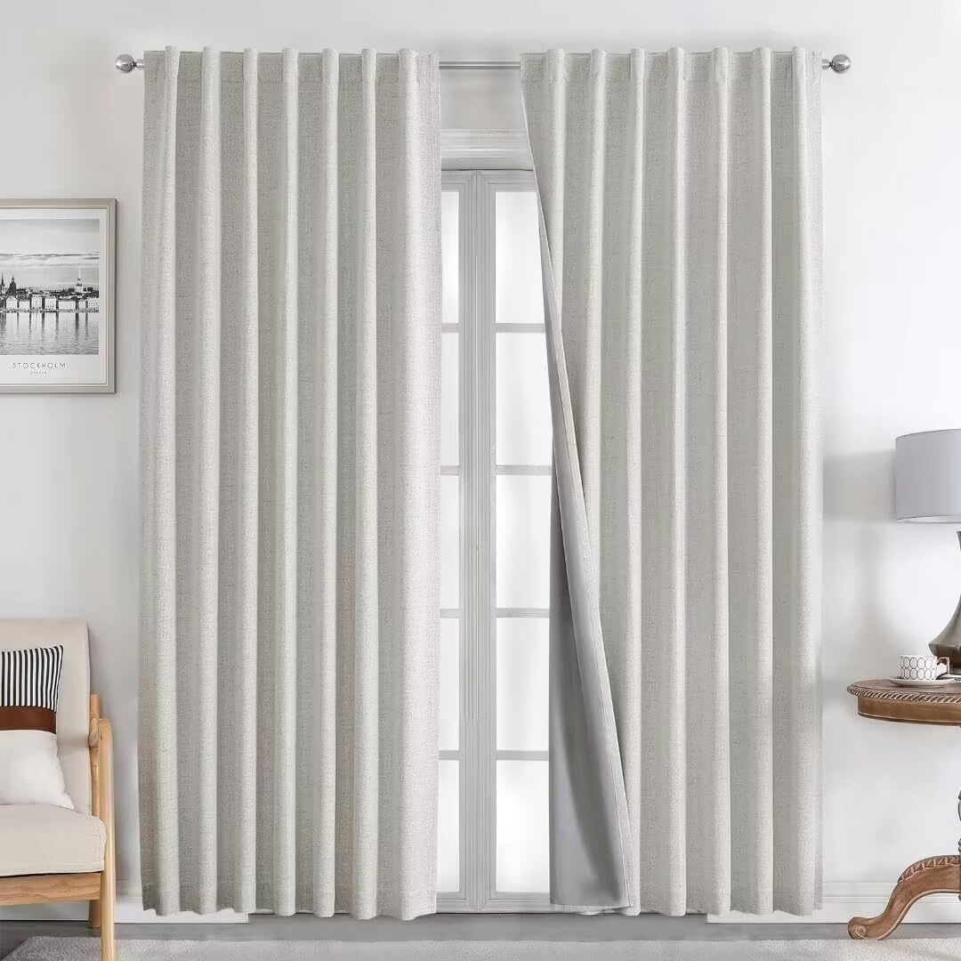 Joydeco 100% Blackout Linen Curtains
