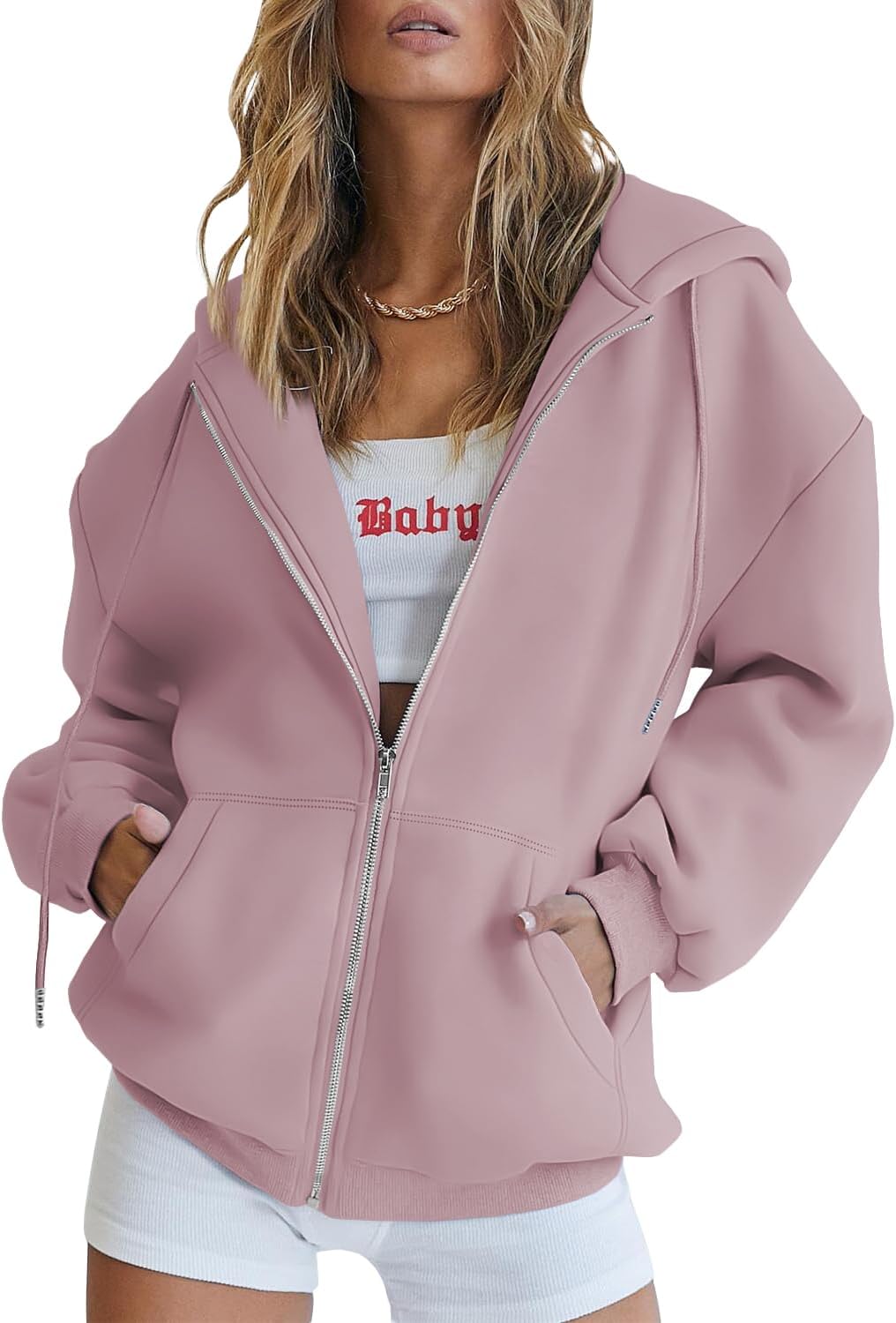 Trendy Queen Women's Oversized Zip-Up Hoodie