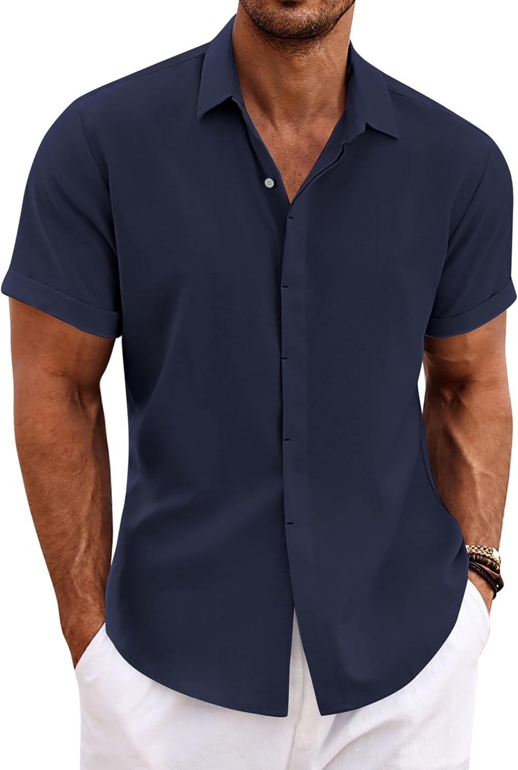 COOFANDY Men's Linen Short Sleeve Shirt