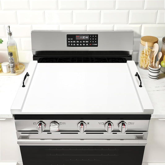White Noodle Board Stove Cover with Handles