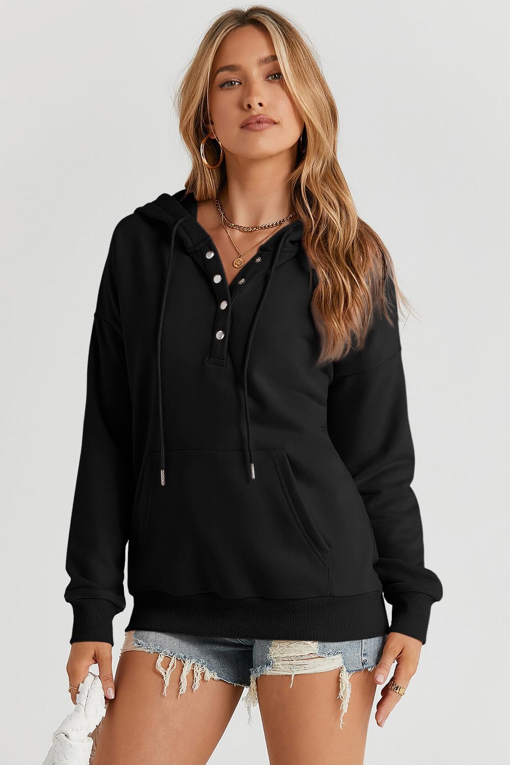 Dokotoo Womens 2025 Hoodies Button Collar Drawstring