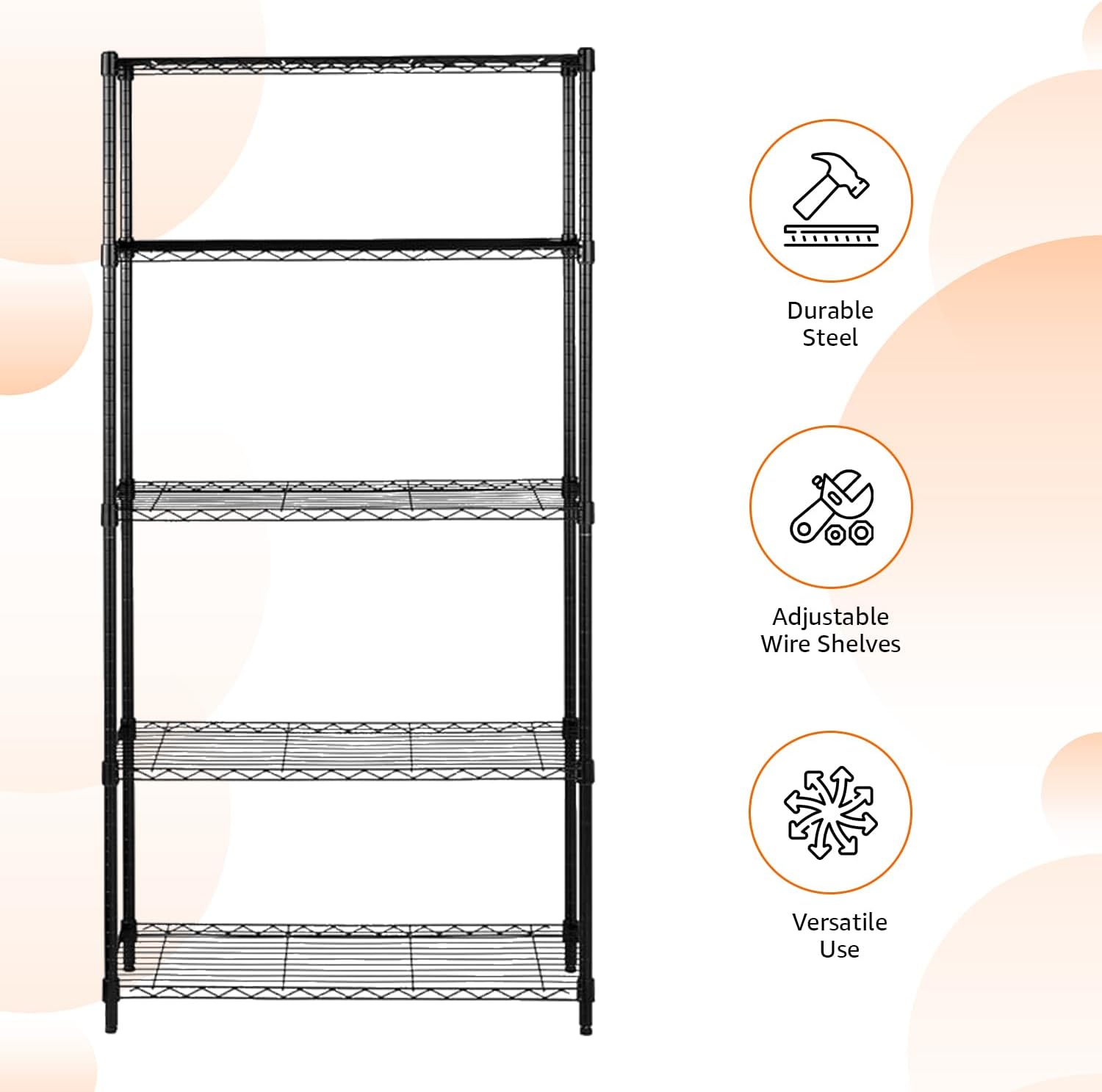 5-Shelf Adjustable Heavy Duty Steel Wire Rack Storage
